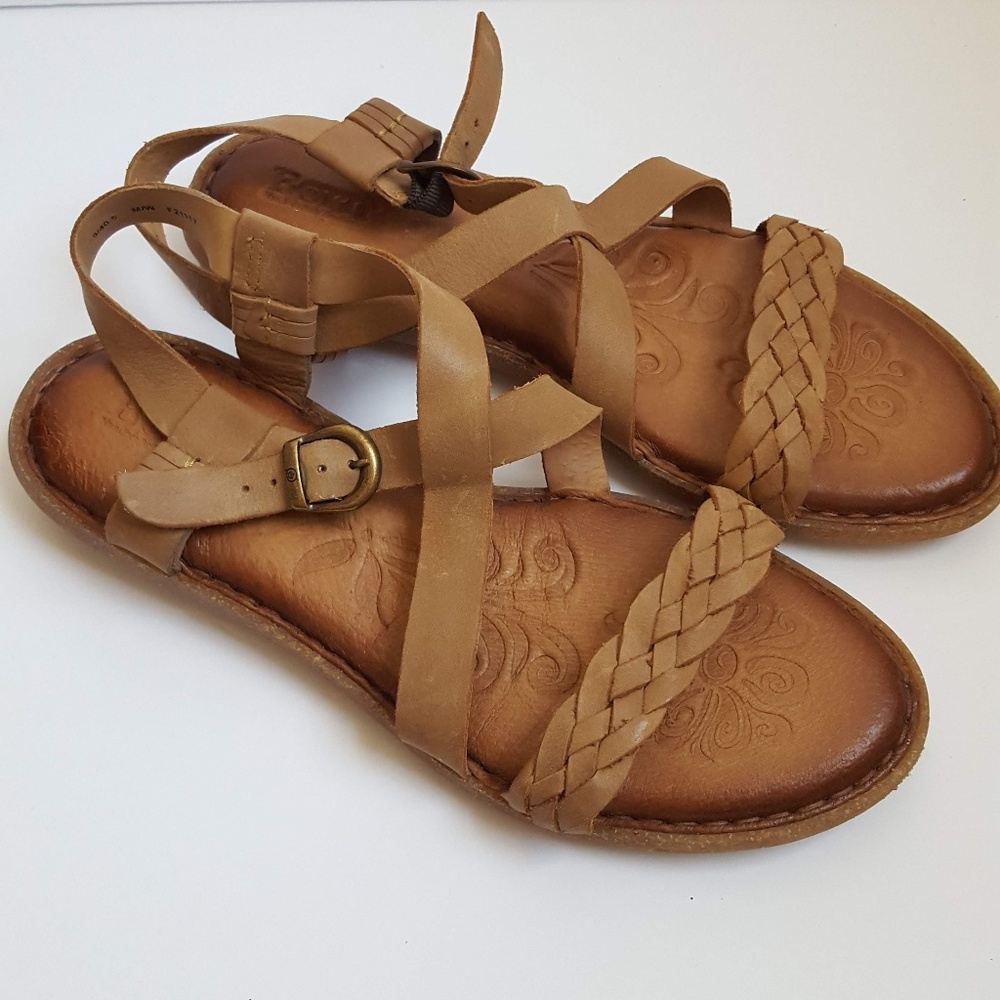 BORN Woven Brown Leather Strappy Sandals